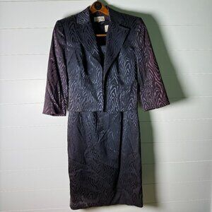 Alberto Makali Sheath Print Cocktail Dress with Jacket Size 6 Black, Purple